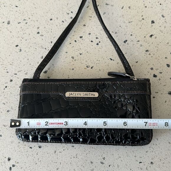 Jaclyn Smith Black/Brown Croc Patent Vegan Leather Small Crossbody Wallet EUC - Picture 3 of 10